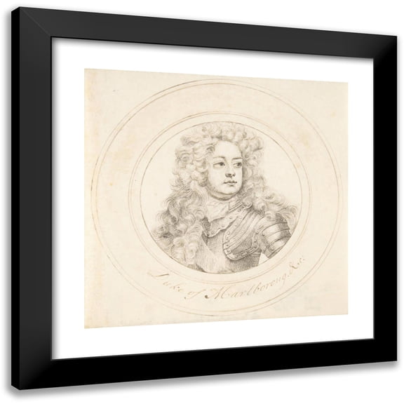 John Faber the Elder 12x12 Black Modern Framed Museum Art Print Titled - Portrait of John Churchill, 1st Duke of Marlborough (18th Century)
