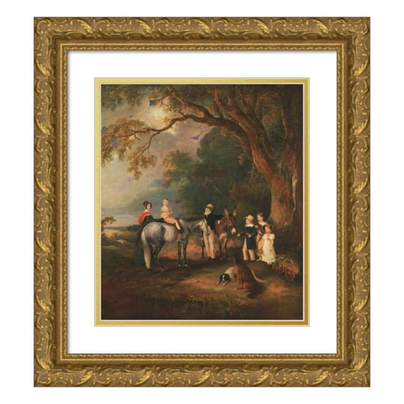 John Ferneley 12x14 Gold Ornate Wood Frame and Double Matted Museum Art Print Titled - Miss Catherine Herrick with Her Nieces and Nephews, the Five Elder Children of the Rev. and Mrs. Hen (1