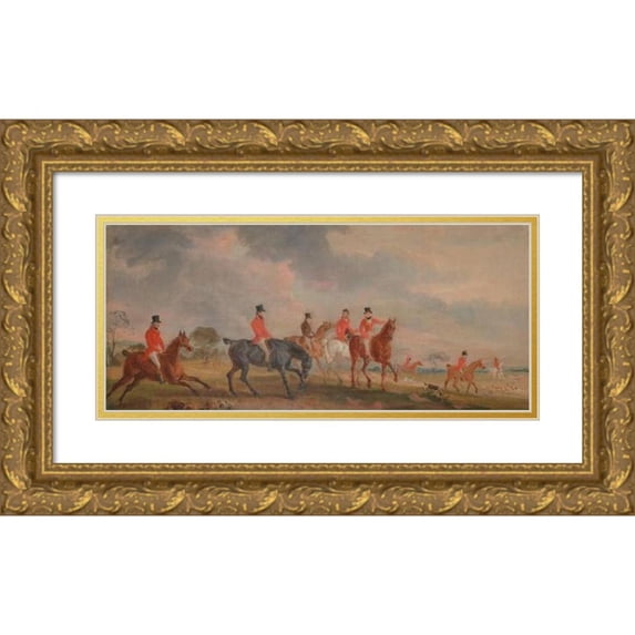 John Ferneley 14x8 Gold Ornate Wood Frame and Double Matted Museum Art Print Titled - The Quorn Hunt; a Sketch of the Artist and His Friends Moving off (ca. 1825)