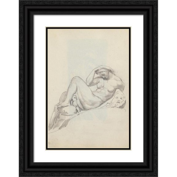 John Flaxman 11x14 Black Ornate Wood Framed Double Matted Museum Art Print Titled: Study of Night by Michelangelo, Tomb of Giuliano De’ Medici, Church of San Lorenzo, Florence (1787)