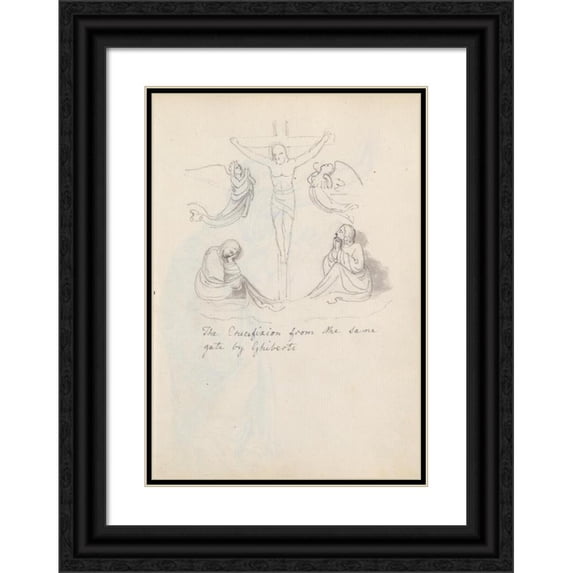 John Flaxman 11x14 Black Ornate Wood Framed Double Matted Museum Art Print Titled: The Crucifixion, from Lorenzo Ghiberti's Baptistery Doors, Florence (1787)