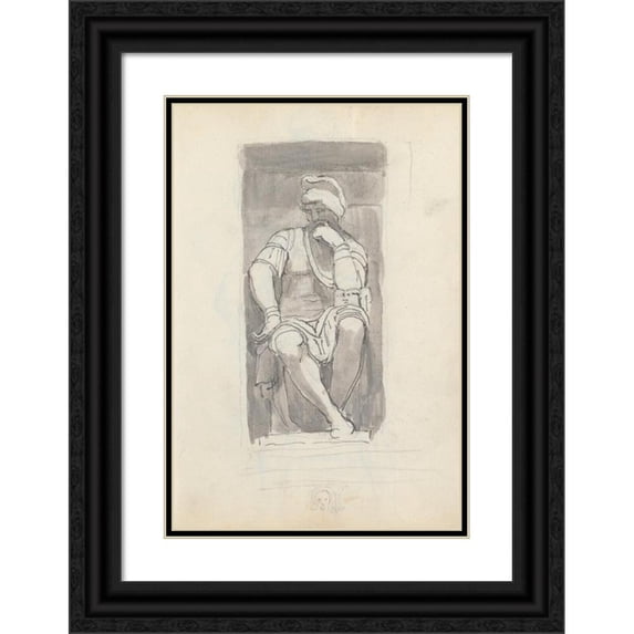 John Flaxman 17x24 Black Ornate Framed Double Matted Museum Art Print Titled: Lorenzo De’ Medici by Michelangelo, from the Tomb of Lorenzo De’ Medici, Church of San Lorenzo, Floren