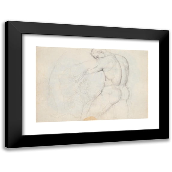 John Flaxman 18x13 Black Modern Framed Museum Art Print Titled - Hercules Fighting the Lion, Roman Sarcophagus Relief on Garden Facade, Villa Medici, Rome (1787)