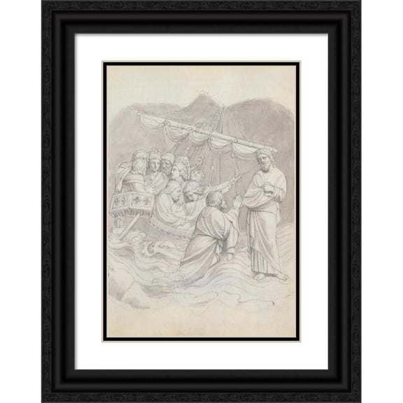 John Flaxman 18x24 Black Ornate Framed Double Matted Museum Art Print Titled: Christ in the Storm, from Lorenzo Ghiberti's Baptistery Doors, Florence (1787)
