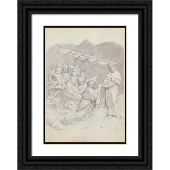 John Flaxman 18x24 Black Ornate Framed Double Matted Museum Art Print Titled: Christ in the Storm, from Lorenzo Ghiberti's Baptistery Doors, Florence (1787)