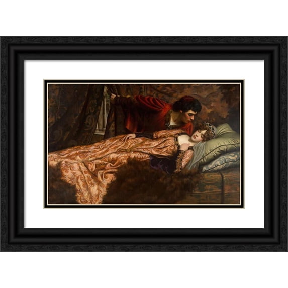 John Frederick Harrison Dutton 24x17 Black Ornate Framed Double Matted Museum Art Print Titled: The Stolen Kiss (1904)