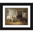 thumbnail image 1 of John Frederick Herring Jr. 14x11 Black Ornate Wood Framed Double Matted Museum Art Print Titled: Three Horses in a Stable Feeding from a Manger (1849), 1 of 5