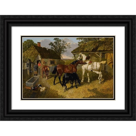 John Frederick Herring Jr. 24x17 Black Ornate Framed Double Matted Museum Art Print Titled: The Stable Yard