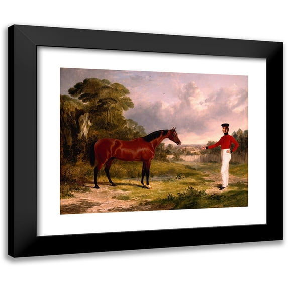 John Frederick Herring Snr. 24x20 Black Modern Framed Museum Art Print Titled - A Soldier with an Officer's Charger (1839)