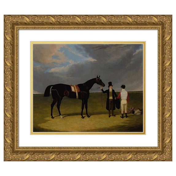 John Frederick Herring Snr. 24x20 Gold Ornate Framed and Double Matted Museum Art Print Titled - Mr. Wagstaff's the Saddler with Jockey and Trainer at Doncaster