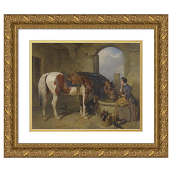 John Frederick Herring Snr. 24x20 Gold Ornate Framed and Double Matted Museum Art Print Titled - The Watering Place (1855)