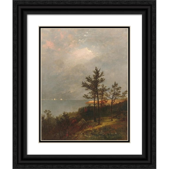 John Frederick Kensett 12x14 Black Ornate Wood Framed Double Matted Museum Art Print Titled: Gathering Storm on Long Island Sound (1872)
