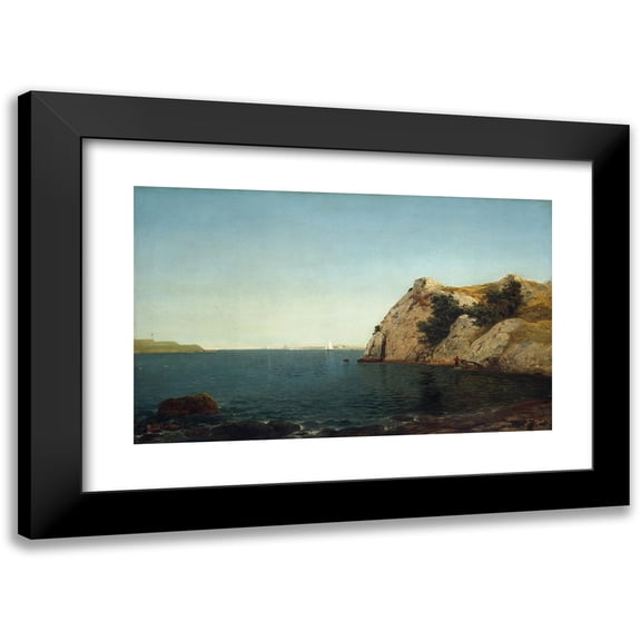 John Frederick Kensett 14x11 Black Modern Framed Museum Art Print Titled - Beacon Rock, Newport Harbor (1857)