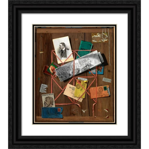 John Frederick Peto 20x23 Black Ornate Framed Double Matted Museum Art Print Titled: Rack Picture for William Malcolm Bunn (1882)