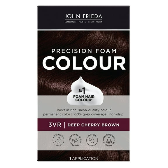 John Frieda Brown Permanent Precision Hair Color Foam Kit, 3VR Deep Cherry Brown Hair Dye, 1Ct