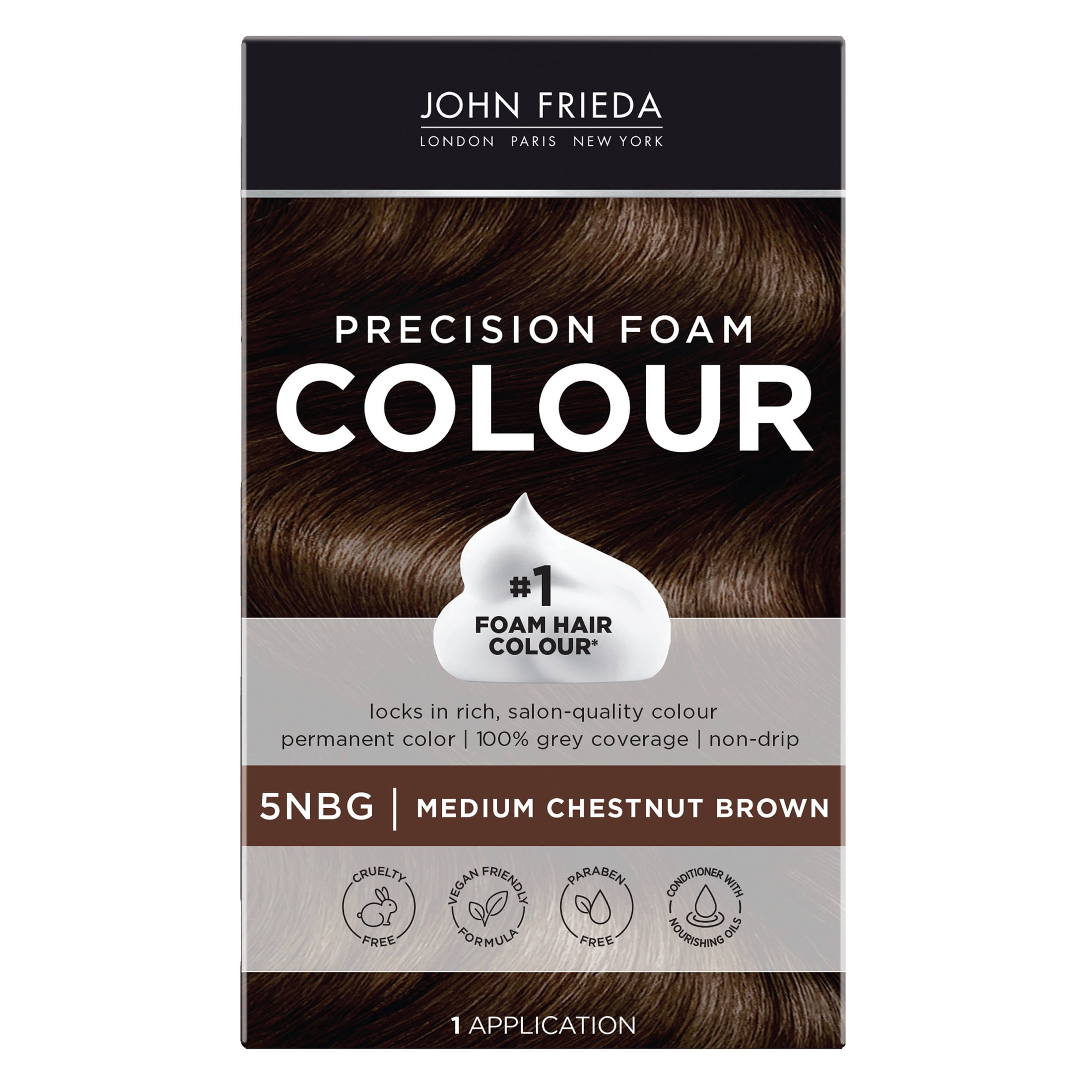 John Frieda Brown Permanent Precision Hair Dye Color Foam Kit, 5NBG Medium Chestnut Brown , 1 Application
