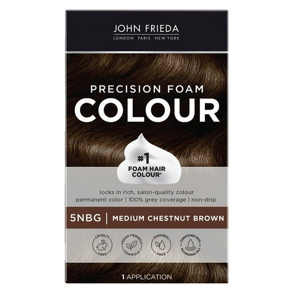 John Frieda Brown Permanent Precision Hair Dye Color Foam Kit, 5NBG Medium Chestnut Brown , 1 Application