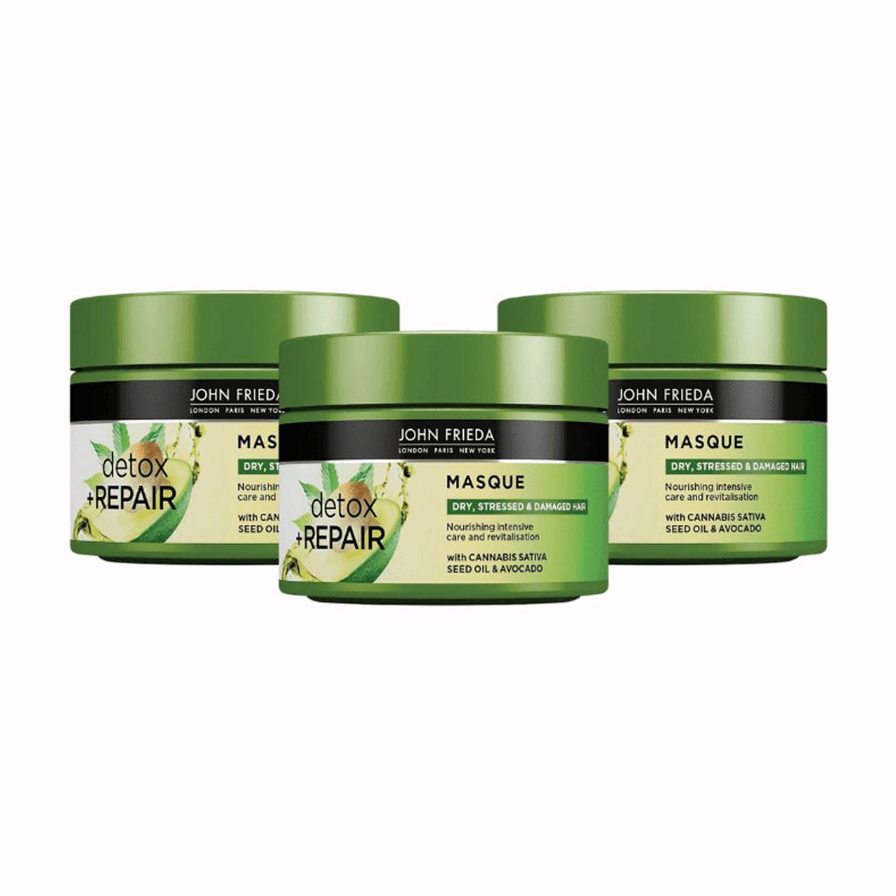 John Frieda Detox & Repair Nourishing and Repairing Hair Care Mask for Dry and Damaged Hair 250ml 3 Pack