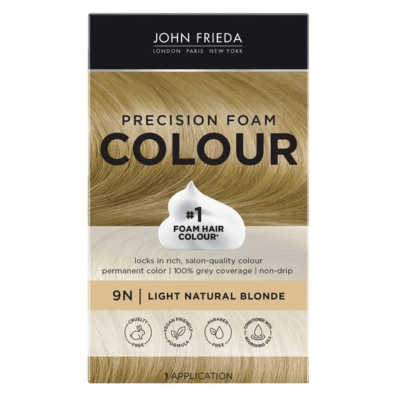 John Frieda Precision Foam Permanent Blonde Hair Color, Blonde Hair Dye, 9N, 1 Application