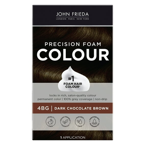 John Frieda Precision Hair color Foam Hair Color Kit, Brown Hair Dye, 4BG Dark Chocolate Brown Hair Color, 1 Application
