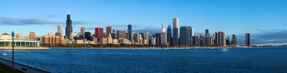 John G Shedd Aquarium and skylines at the waterfront Chicago Cook County Illinois USA Canvas Art - Panoramic Images (10 x 40)