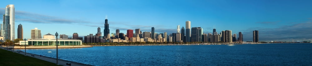 John G Shedd Aquarium and skylines at the waterfront Chicago Cook County Illinois USA Canvas Art - Panoramic Images (10 x 44)