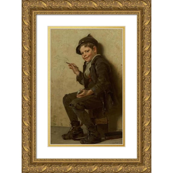 John George Brown 13x18 Gold Ornate Wood Frame and Double Matted Museum Art Print Titled - The Young Artist (circa 1885)