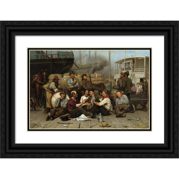 John George Brown 14x11 Black Ornate Wood Framed Double Matted Museum Art Print Titled: The Longshoremen's Noon (1879)