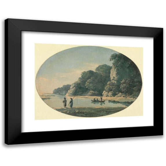 John Glover 18x14 Black Modern Framed Museum Art Print Titled - River with Fishermen (1792)