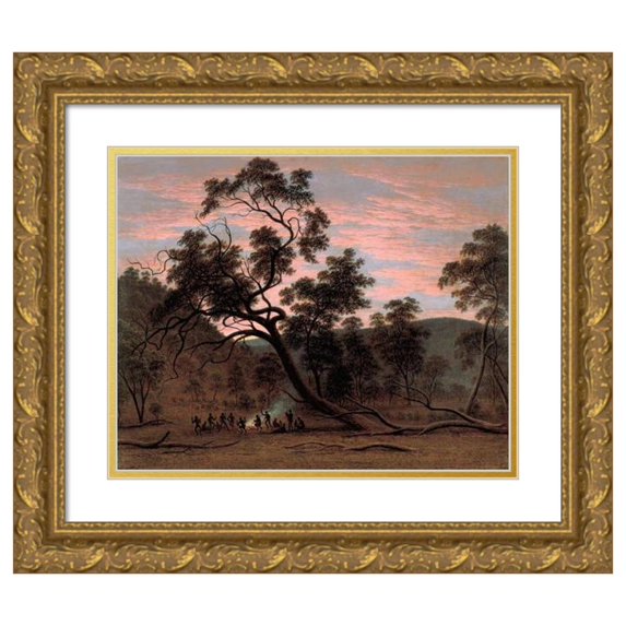 John Glover 24x20 Gold Ornate Framed and Double Matted Museum Art Print Titled - A Corroboree of Natives in Mills Plains (1832)