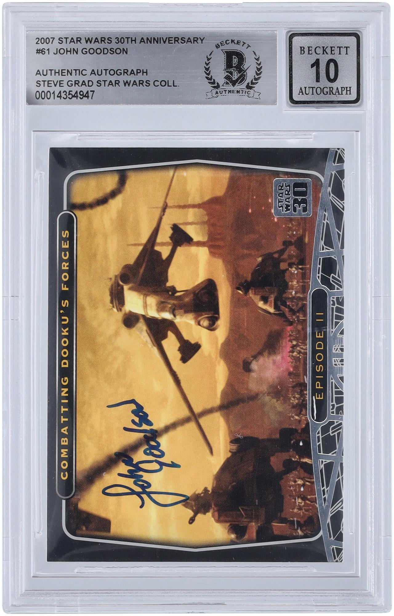 John Goodson Star Wars Autographed 2007 Topps 30th Anniversary #61 BGS Authenticated 10 Card