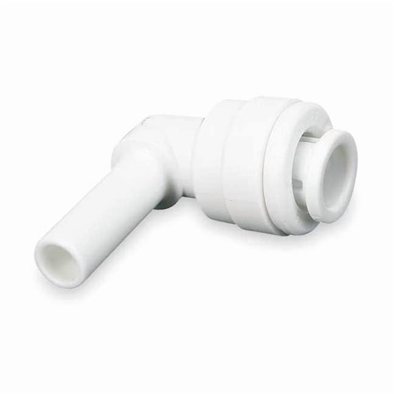Push-Fit Elbow Fitting, 1/4 in Tube Size, Acetal, White, 10 PK