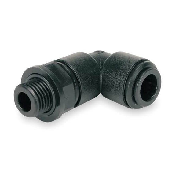 Push-Fit Elbow Fitting, 1/4 in Tube Size, Acetal, Black, 10 PK
