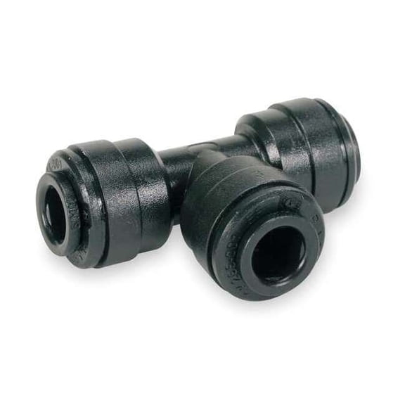 Push-Fit Tee Fitting, 15/32 in Tube Size, Acetal, Black, 10 PK