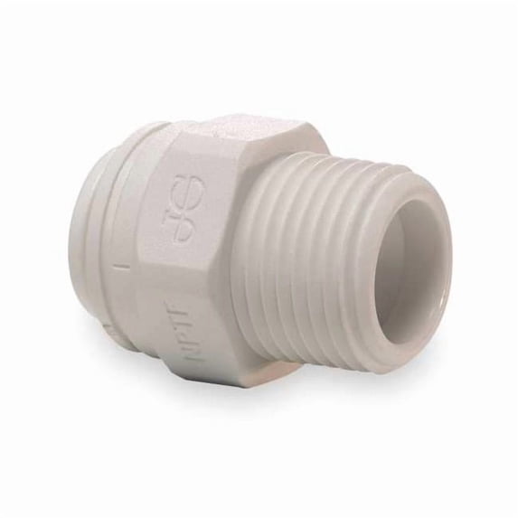 Push-Fit Adapter Fitting, 3/8 in Tube Size, Polypropylene, White, 10 PK