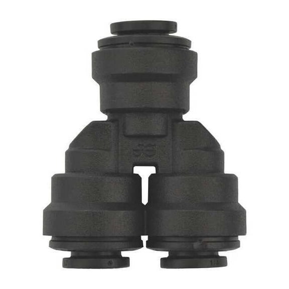 Push-Fit Wye Fitting, 1/4 in Tube Size, Polypropylene, Black, 10 PK