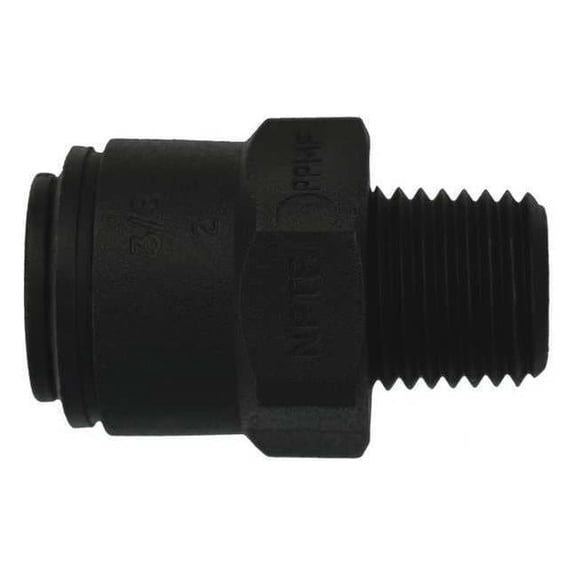 Push-Fit Adapter Fitting, 3/8 in Tube Size, Polypropylene, Black, 10 PK