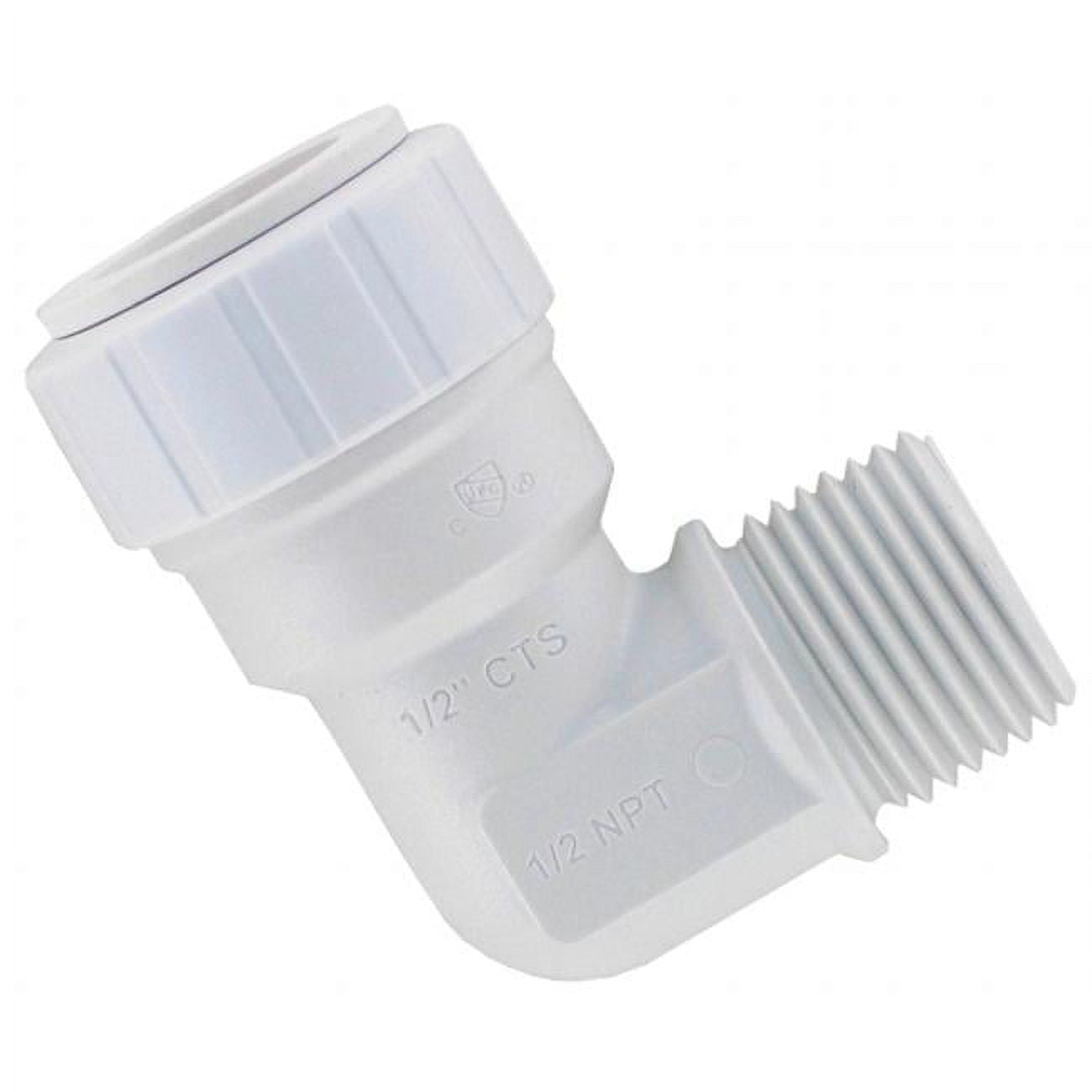 John Guest PSEI482024P Fixed Pipe Elbow, 1/2 in, Plastic, White, 160 ...