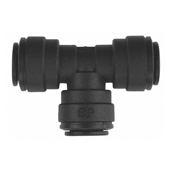 Push-Fit Tee Fitting, 3/8 in Tube Size, Polypropylene, Black, 10 PK