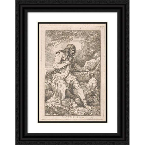 John Hamilton Mortimer 11x14 Black Ornate Wood Framed Double Matted Museum Art Print Titled: Salvator Rosa (1778)