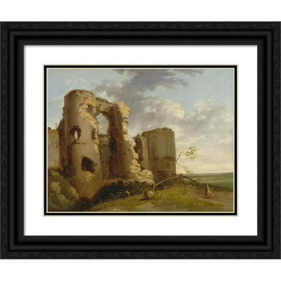 John Hamilton Mortimer 18x15 Black Ornate Wood Framed Double Matted Museum Art Print Titled - West Gate of Pevensey Castle, Sussex ( 1773 - 1774)