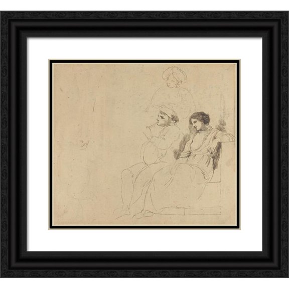 John Hamilton Mortimer 22x20 Black Ornate Framed Double Matted Museum Art Print Titled: Study for ‘The Rustic Dancers’ (C. 1770-1774)