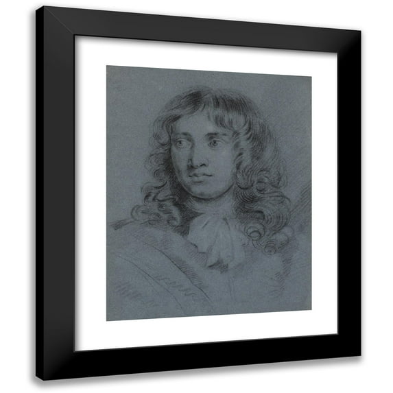 John Hayls 15x18 Black Modern Framed Museum Art Print Titled - The Miniature Painter Thomas Flatman, as a Young Man with Long Ringlets and a Scarf Tied in a Bow Around His Neck (1650 - 1678)
