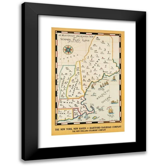 John Held, Jr. 17x24 Black Modern Framed Museum Art Print Titled - A Beautifully Engrossed Map of Summer Play Land (ca. 1910-1959)