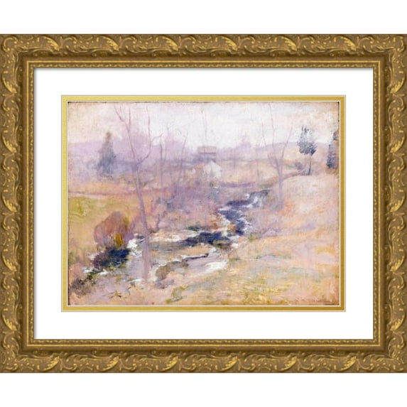 John Henry Twachtman 14x11 Gold Ornate Wood Frame and Double Matted Museum Art Print Titled - End of Winter (After 1889)