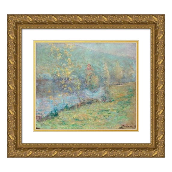 John Henry Twachtman 14x12 Gold Ornate Wood Frame and Double Matted Museum Art Print Titled - Misty May Morn (1899)
