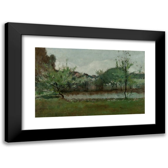 John Henry Twachtman 18x13 Black Modern Framed Museum Art Print Titled - Landscape with Cottages (circa 1883)