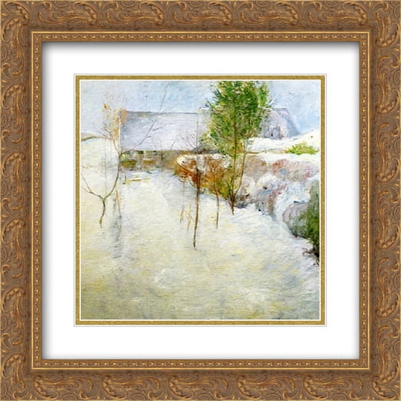 John Henry Twachtman 2x Matted 20x20 Gold Ornate Framed Art Print 'House in Snow'