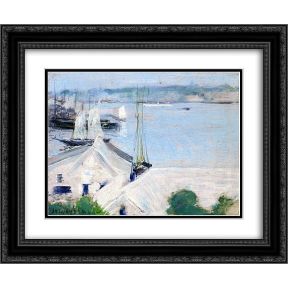 John Henry Twachtman 2x Matted 24x20 Black Ornate Framed Art Print 'Boats at Anchor'