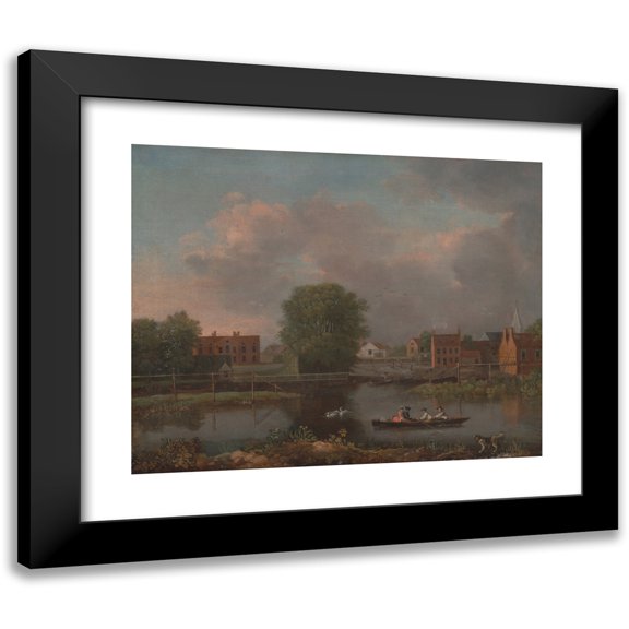 John Inigo Richards 14x12 Black Modern Framed Museum Art Print Titled - A River Landscape, Possibly a View from the West End of Rochester Bridge